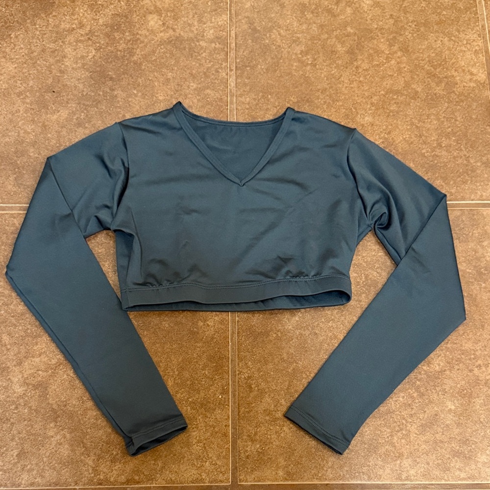 Varsity Kids Long Sleeve V-Neck Crop Top - Dark Blue